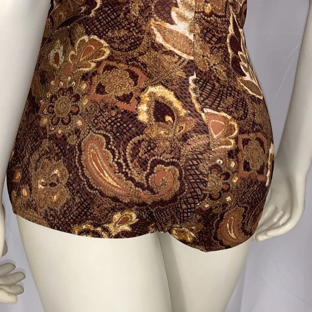 Vintage Maxine Women's Paisley Sleeveless Print‎ Swimsuit Brown Gold Size 14